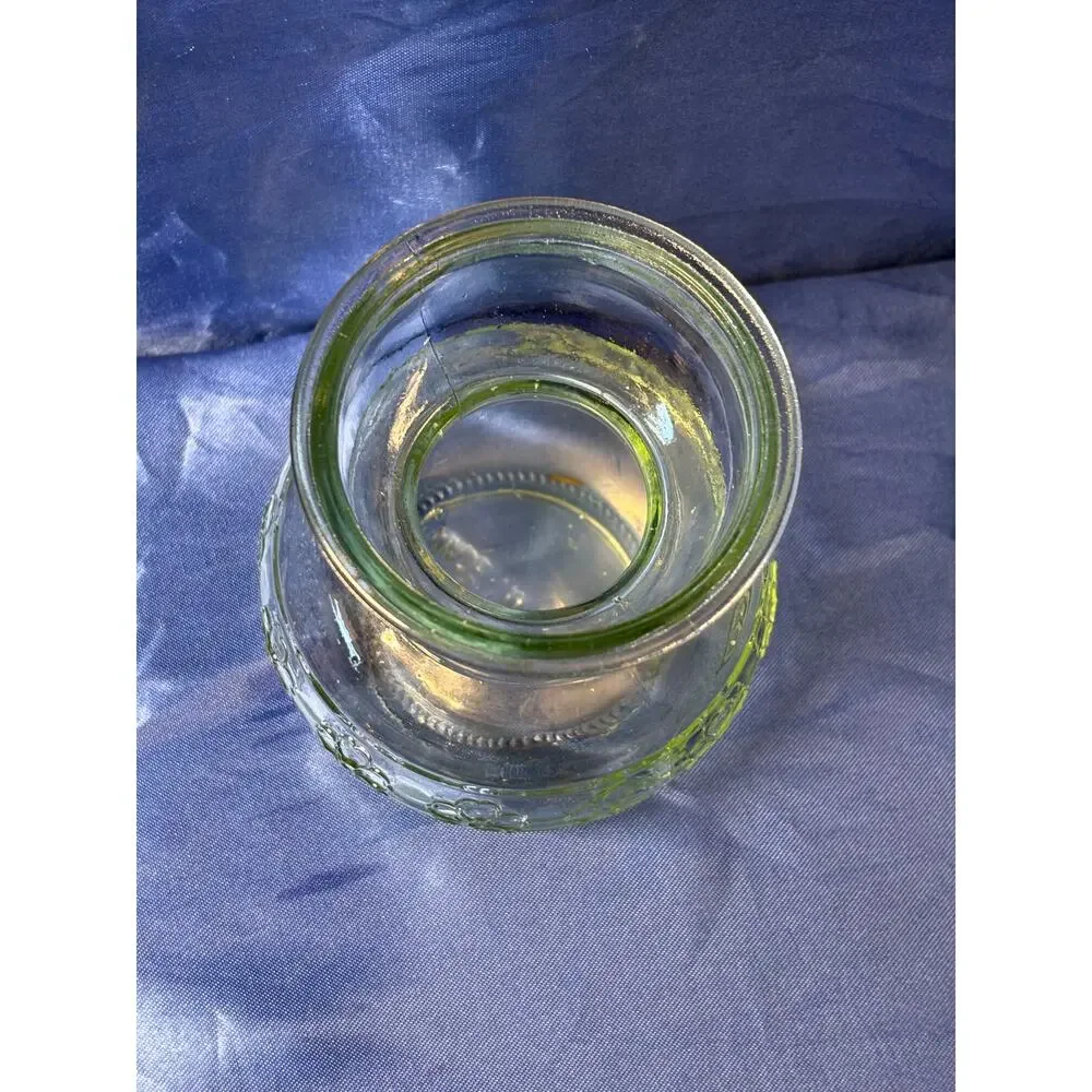 Vintage Green Tint Pressed Glass Bud Vase Accented with Flower Pattern